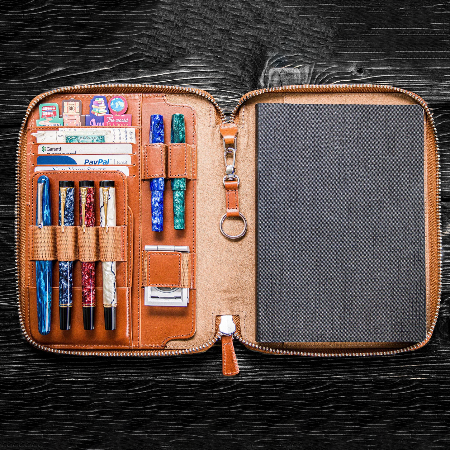 Galen Leather A5 Zippered Notebook Folio - Brown