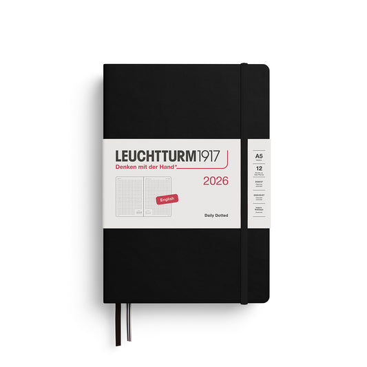 Leuchtturm1917 2026 A5 Medium Hardcover Dotted Daily Planner - Black