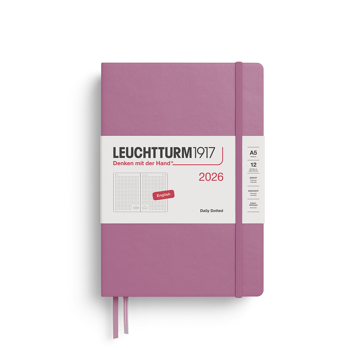 Leuchtturm1917 2026 A5 Medium Hardcover Dotted Daily Planner - Dusty Rose