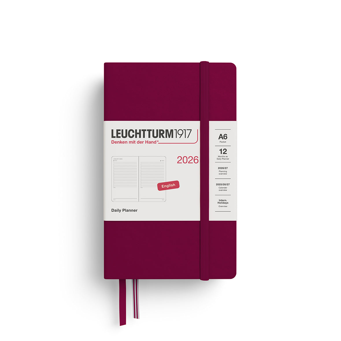 Leuchtturm1917 2026 Pocket A6 Hardcover Daily Planner - Port Red