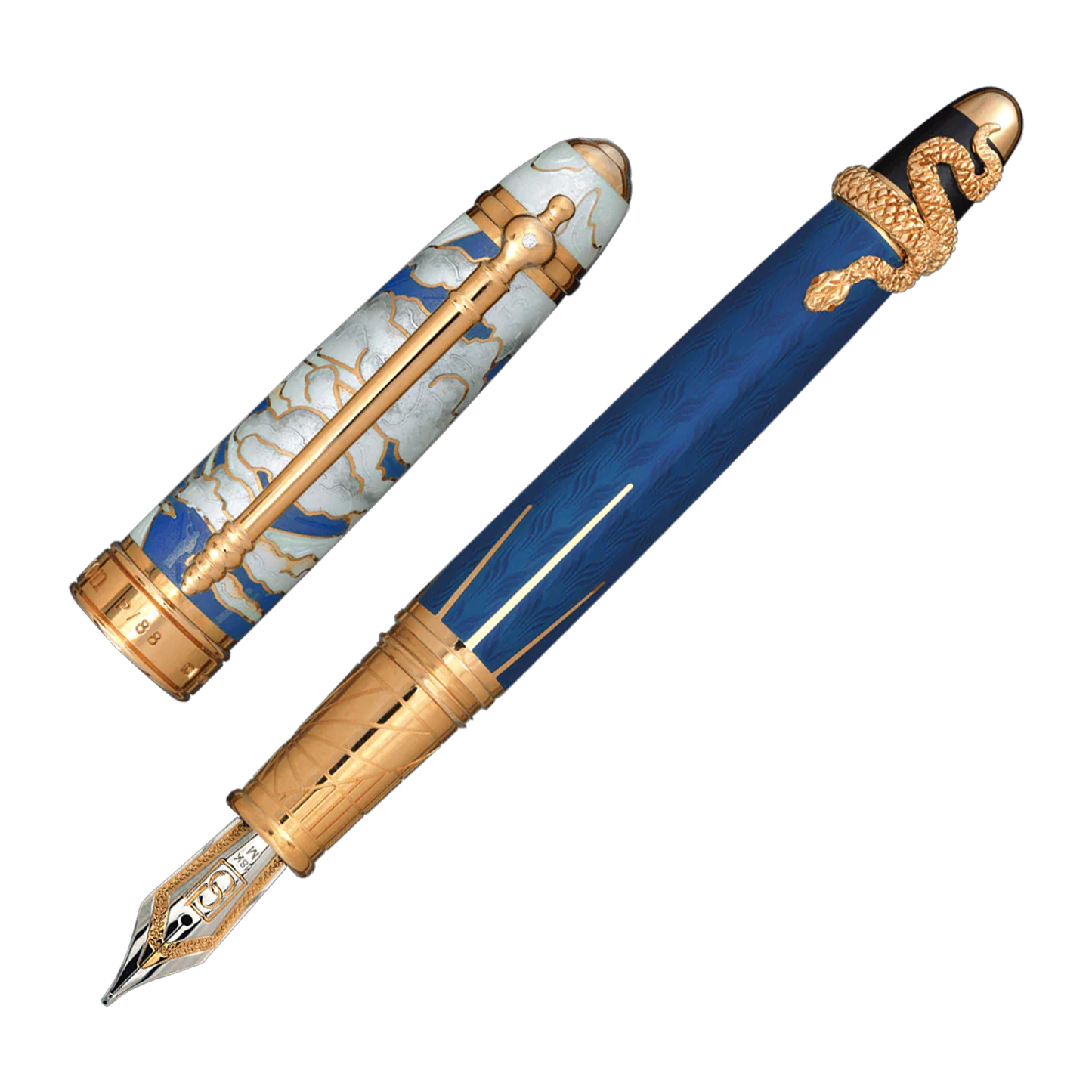 David Oscarson Deus Regit Fountain Pen - Blue with Gold Trim