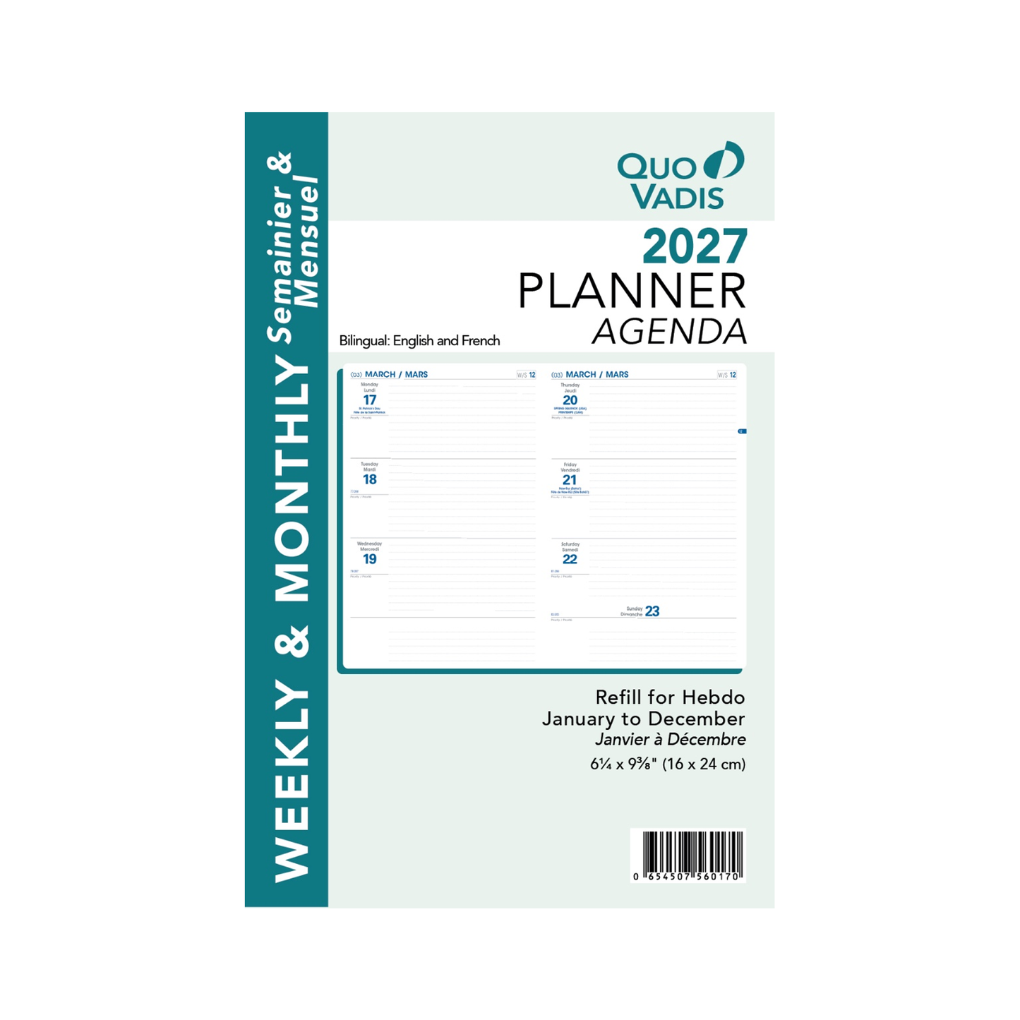 Quo Vadis 2027 Hebdo Planner Refill