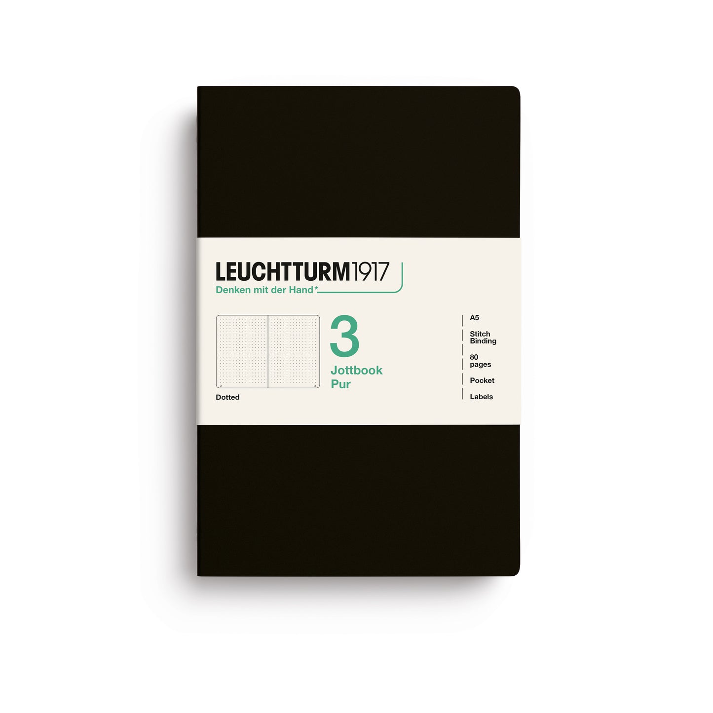 Leuchtturm1917 Jottbook Pur A5 Medium Flexcover Dotted Notebook Set - Black (Pack of 3)