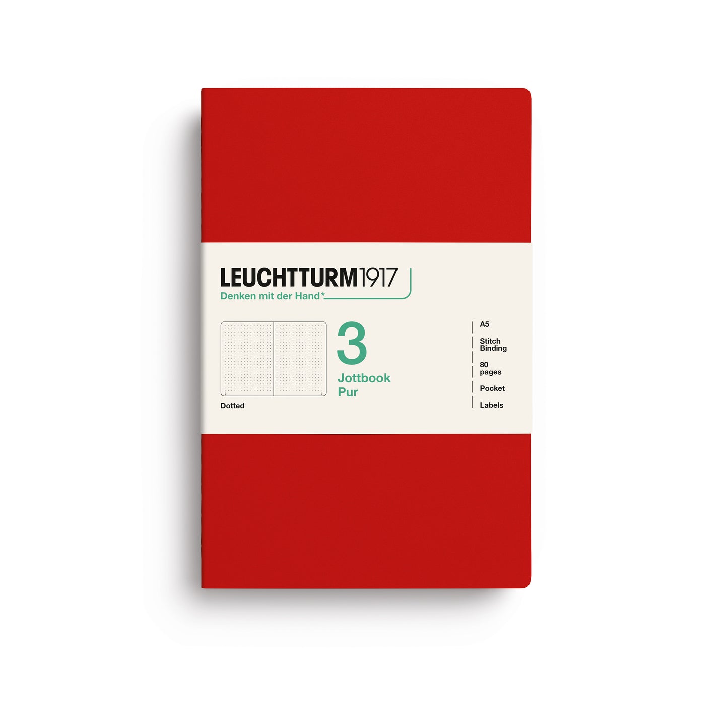 Leuchtturm1917 Jottbook Pur A5 Medium Flexcover Dotted Notebook Set - Cherry (Pack of 3)