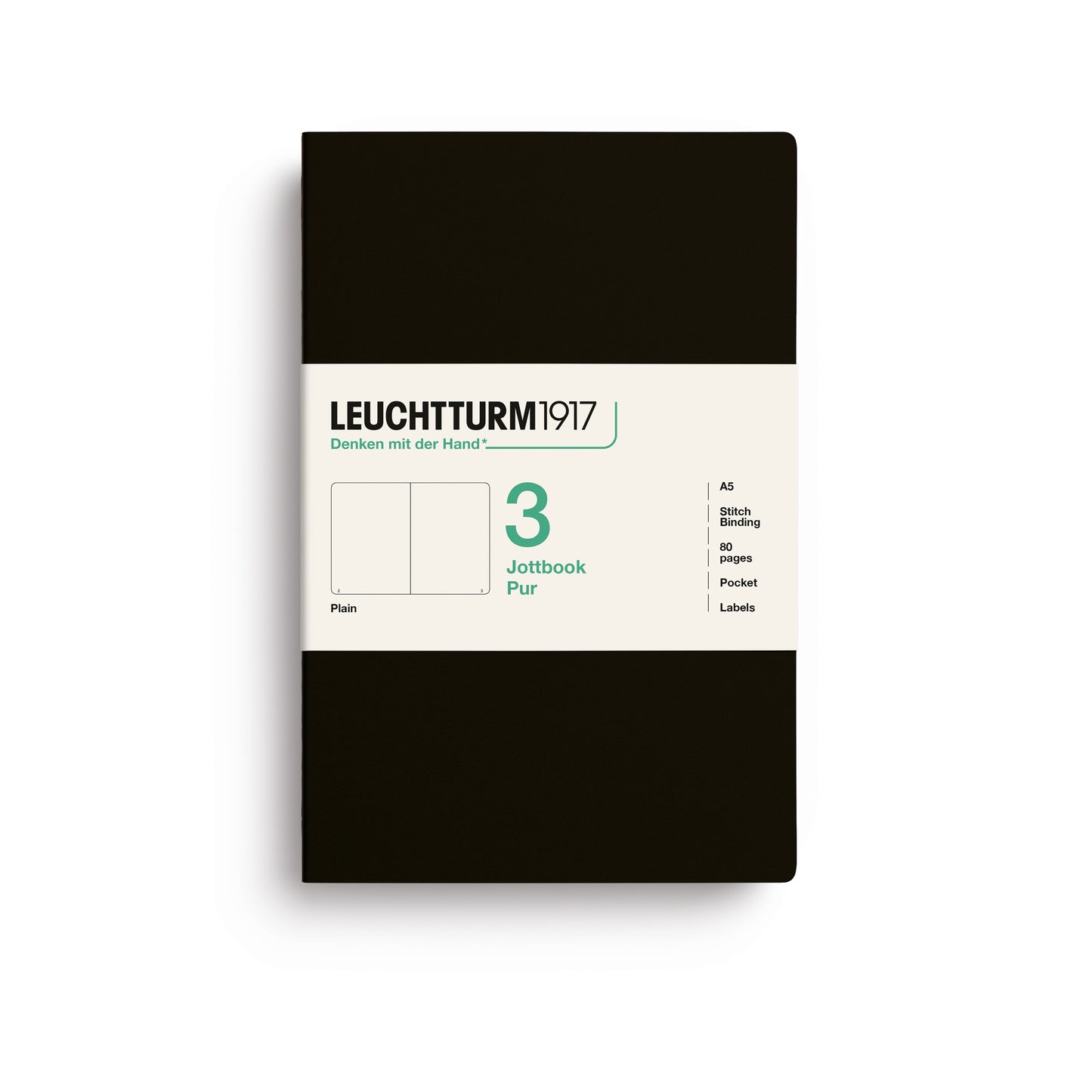 Leuchtturm1917 Jottbook Pur A5 Medium Flexcover Plain Notebook Set - Black (Pack of 3)