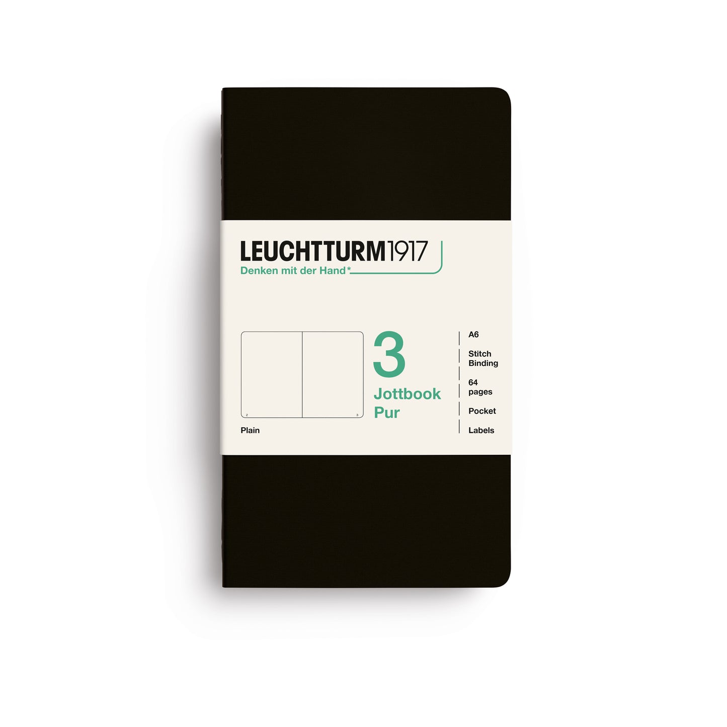 Leuchtturm1917 Jottbook Pur A6 Pocket Flexcover Plain Notebook Set - Black (Pack of 3)