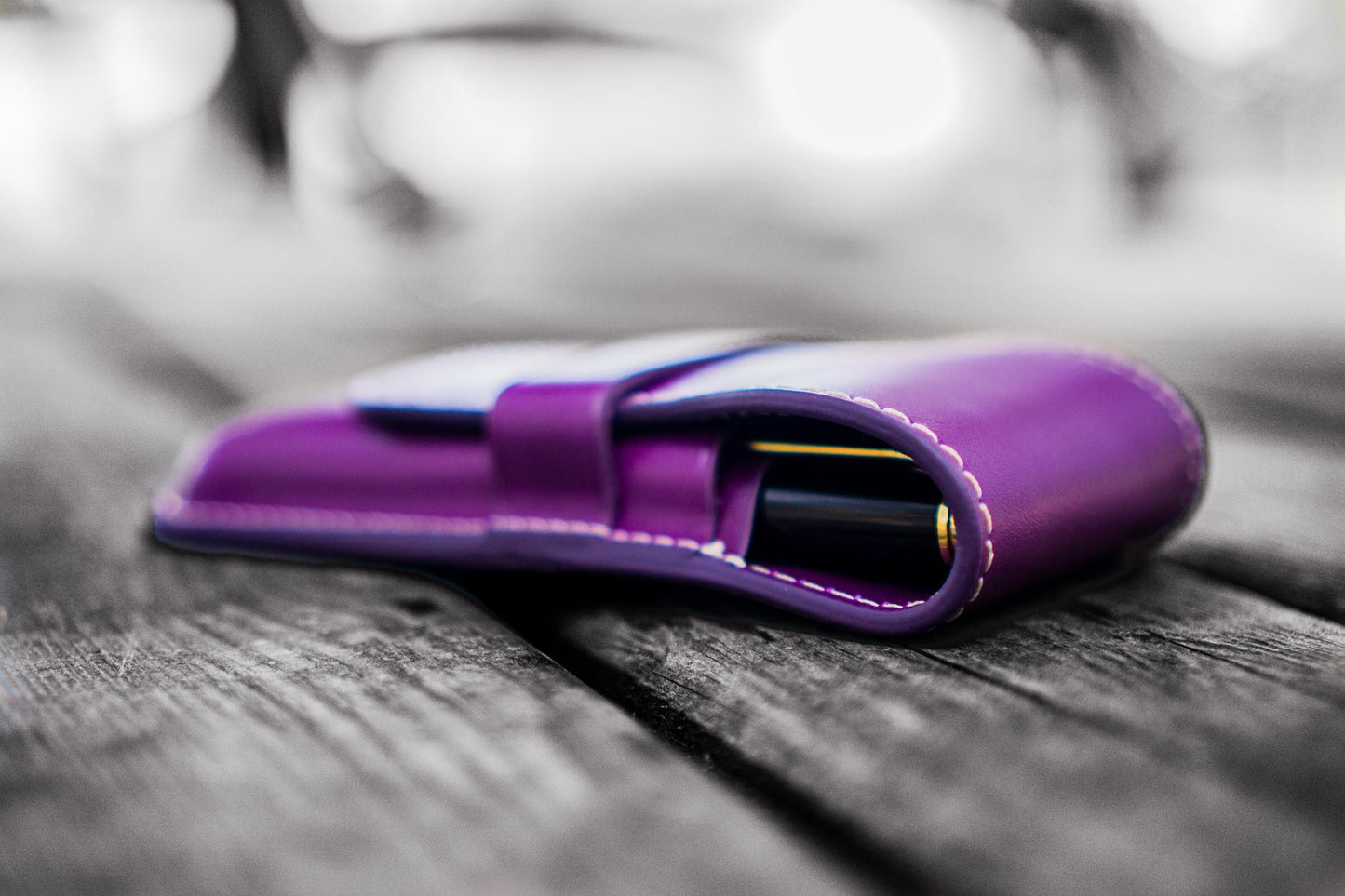 Galen Leather 3 Pen Flap Case - Purple