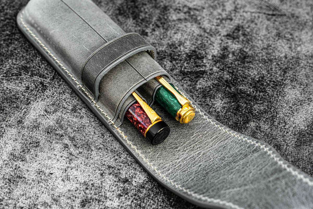 Galen Leather 2 Pen Flap Case - Crazy Horse Smoky