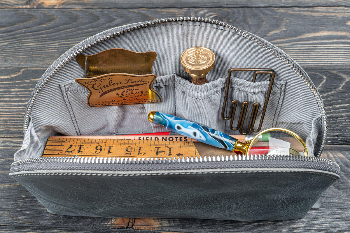 Galen Leather Lunar Makeup/Toiletry Bag - Crazy Horse Smoky