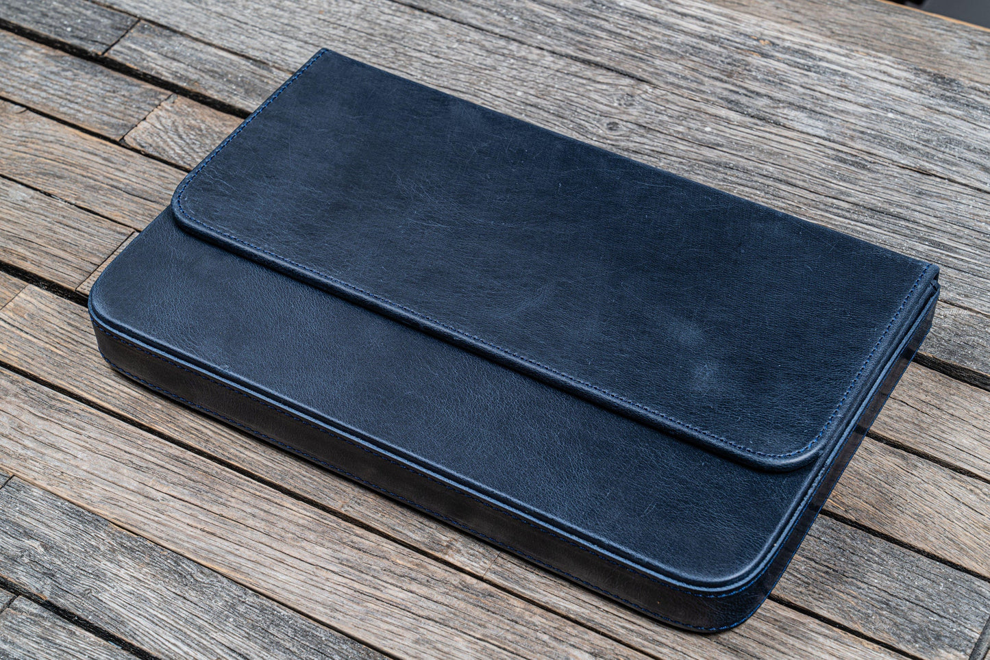 Galen Leather 12 Slot Magnum Opus Pen Case - Crazy Navy Blue (with Removable Pen Tray)