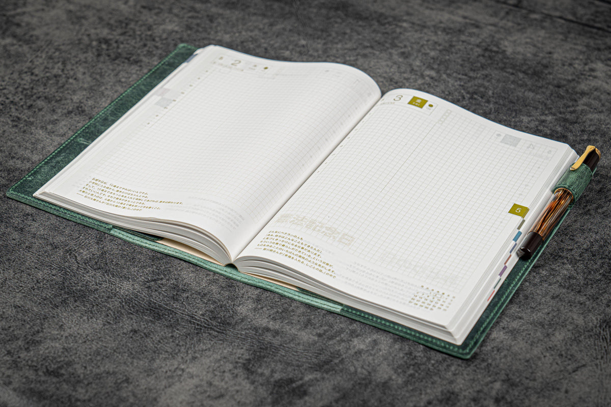 Galen Leather Slim A5 Notebook/Planner Cover - Crazy Horse Forest Green