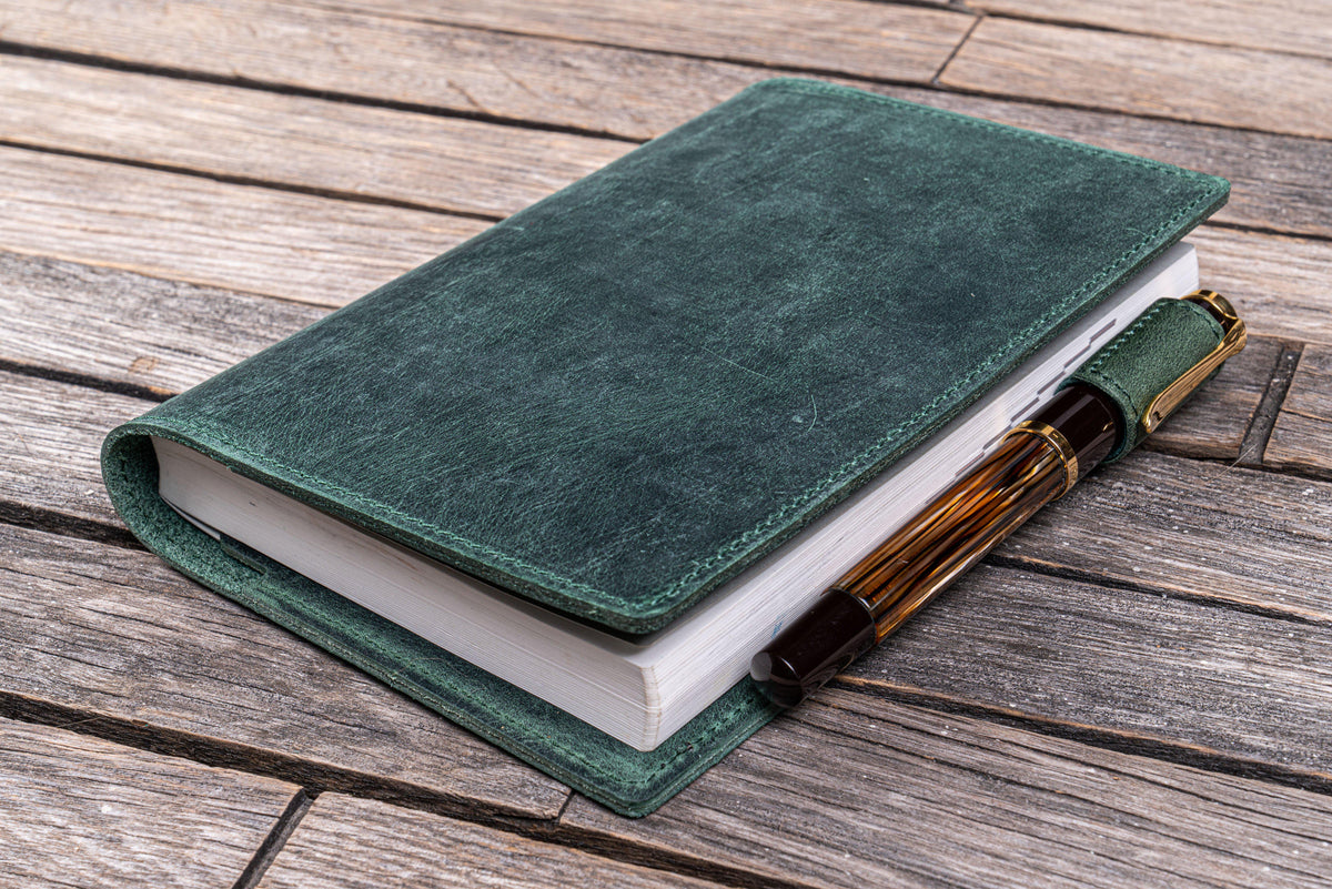 Galen Leather Slim A6 Notebook/Planner Cover - Crazy Horse Forest Green