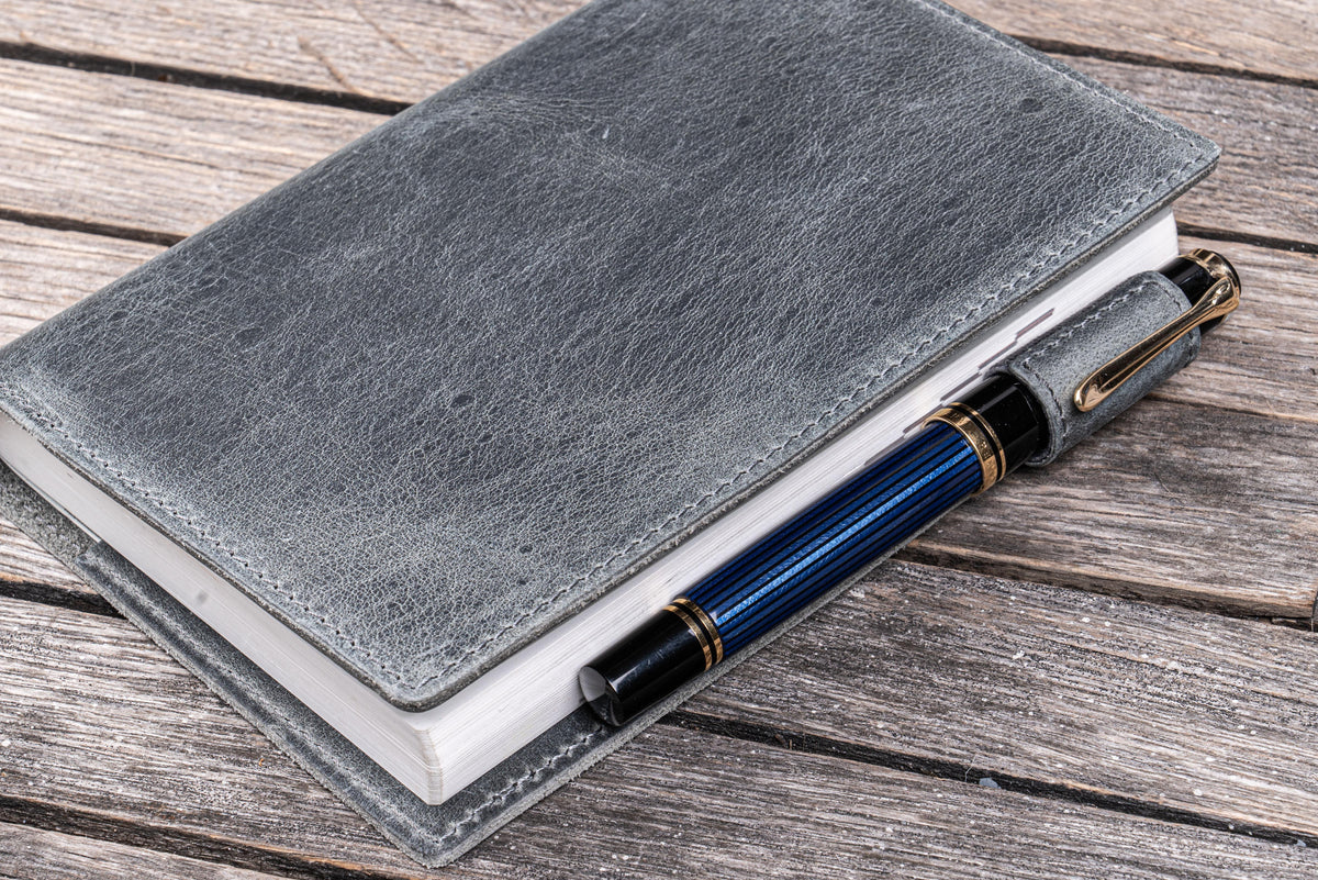 Galen Leather Slim A6 Notebook/Planner Cover - Crazy Horse Smoky