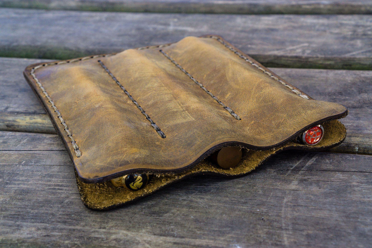 Galen Leather Triple Fountain Pen Case/Pen Pouch - Crazy Horse Brown