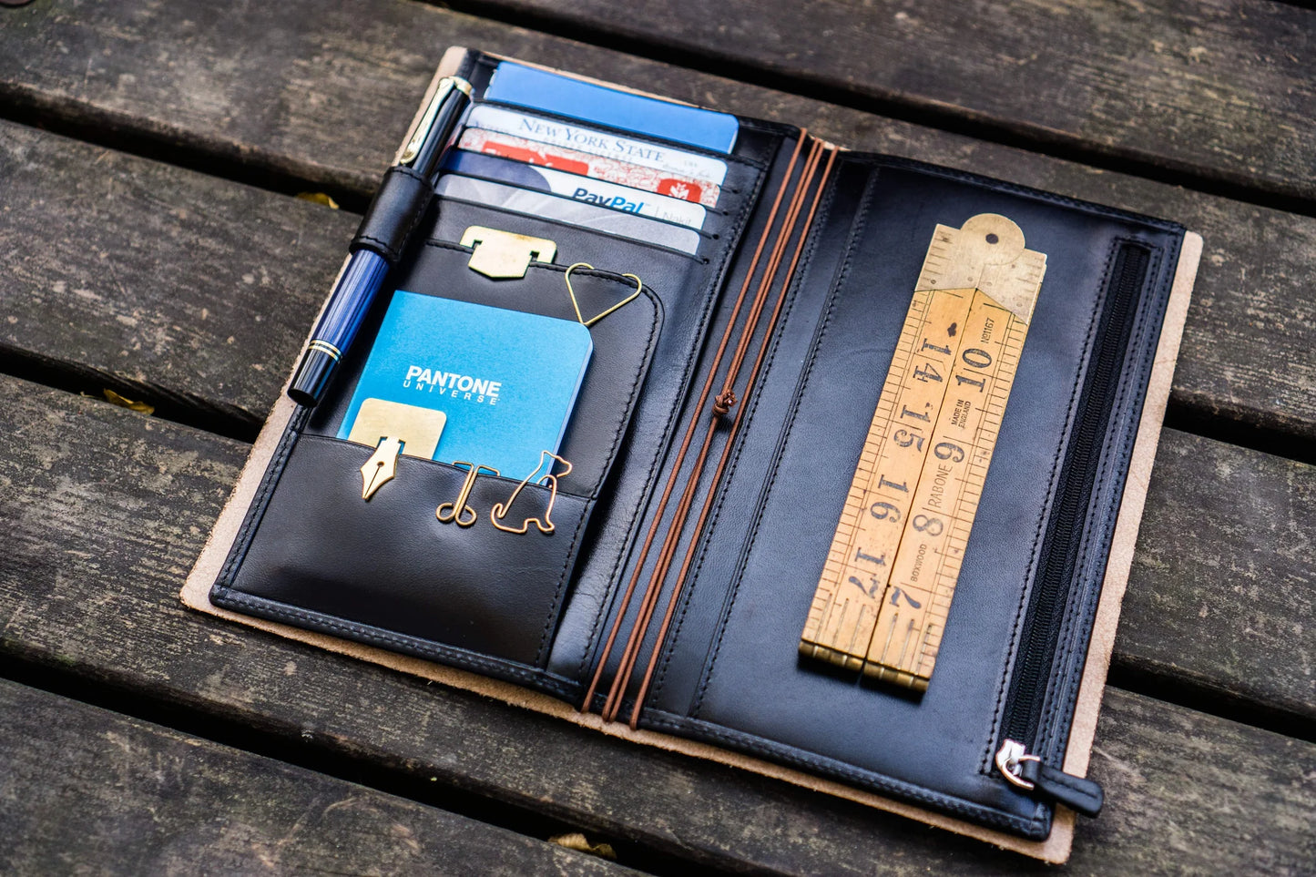 Galen Leather Wallet Insert for Traveler's Notebook Regular Size - Black