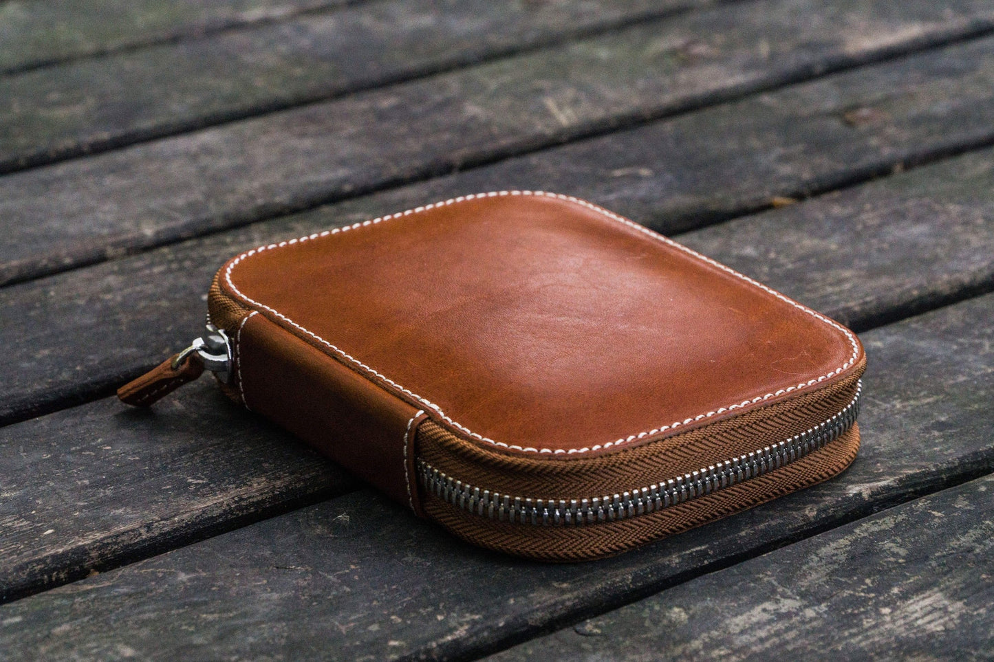Galen Leather Zippered 10 Slots Pen Case - Brown