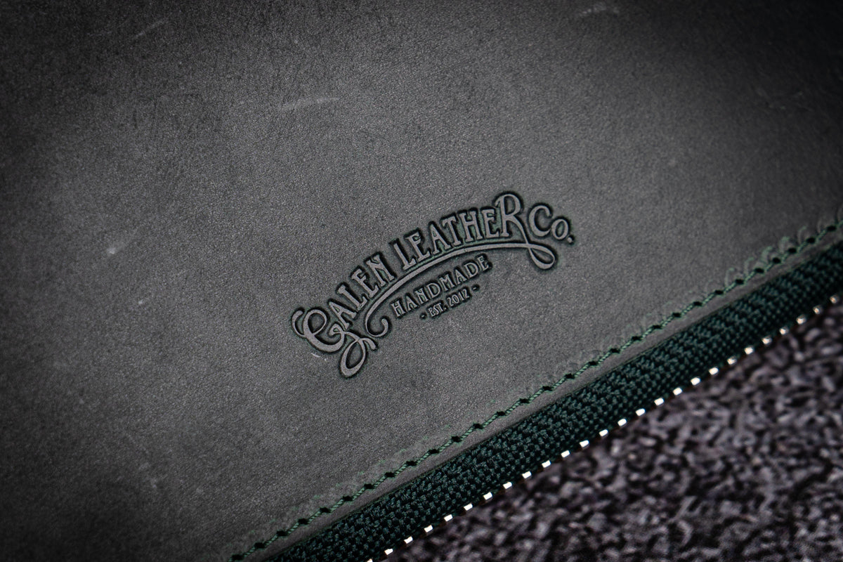 Galen Leather 10 Slot Zippered Pen Case with A5 Notebook Holder - Crazy Horse Forest Green