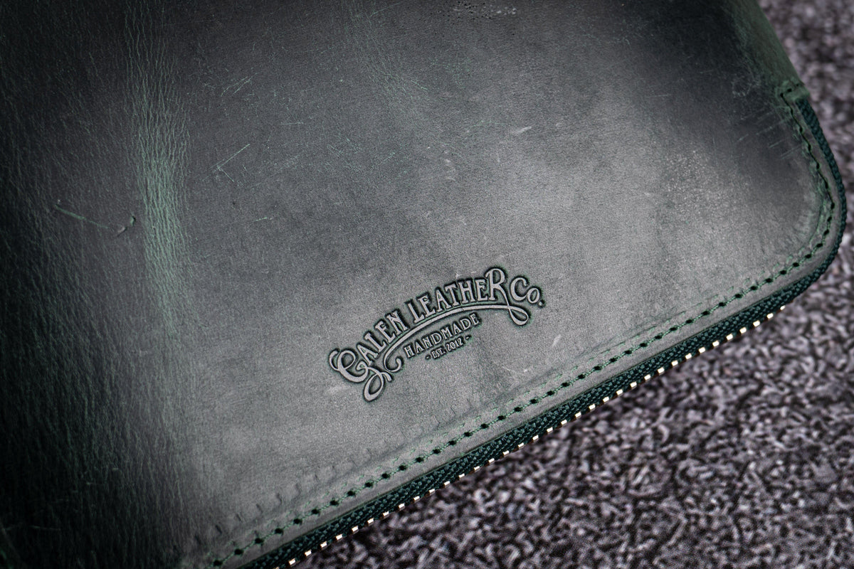 Galen Leather Zippered 20 Slots Pen Case - Crazy Horse Forest Green