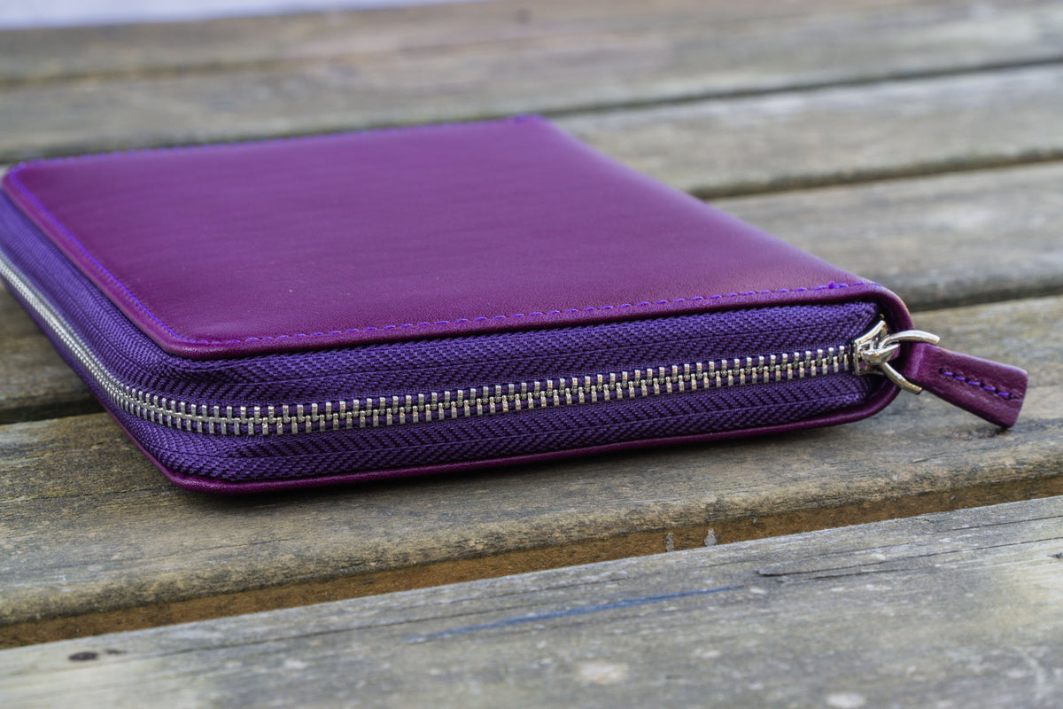 Galen Leather 5 Slot Zippered Pen Case - Purple