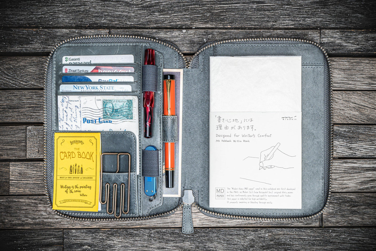 Galen Leather B6 Zippered Notebook Folio - Crazy Horse Smoky