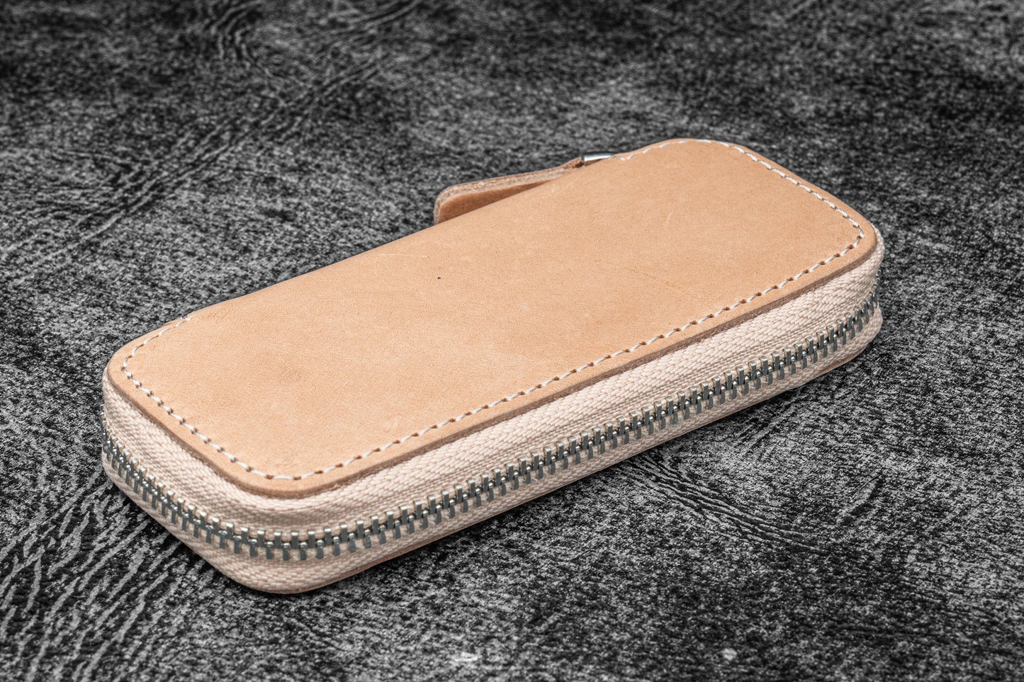 Galen Leather Zippered 2 Slots Pen Case for Kaweco Pocket Pen - Undyed Leather