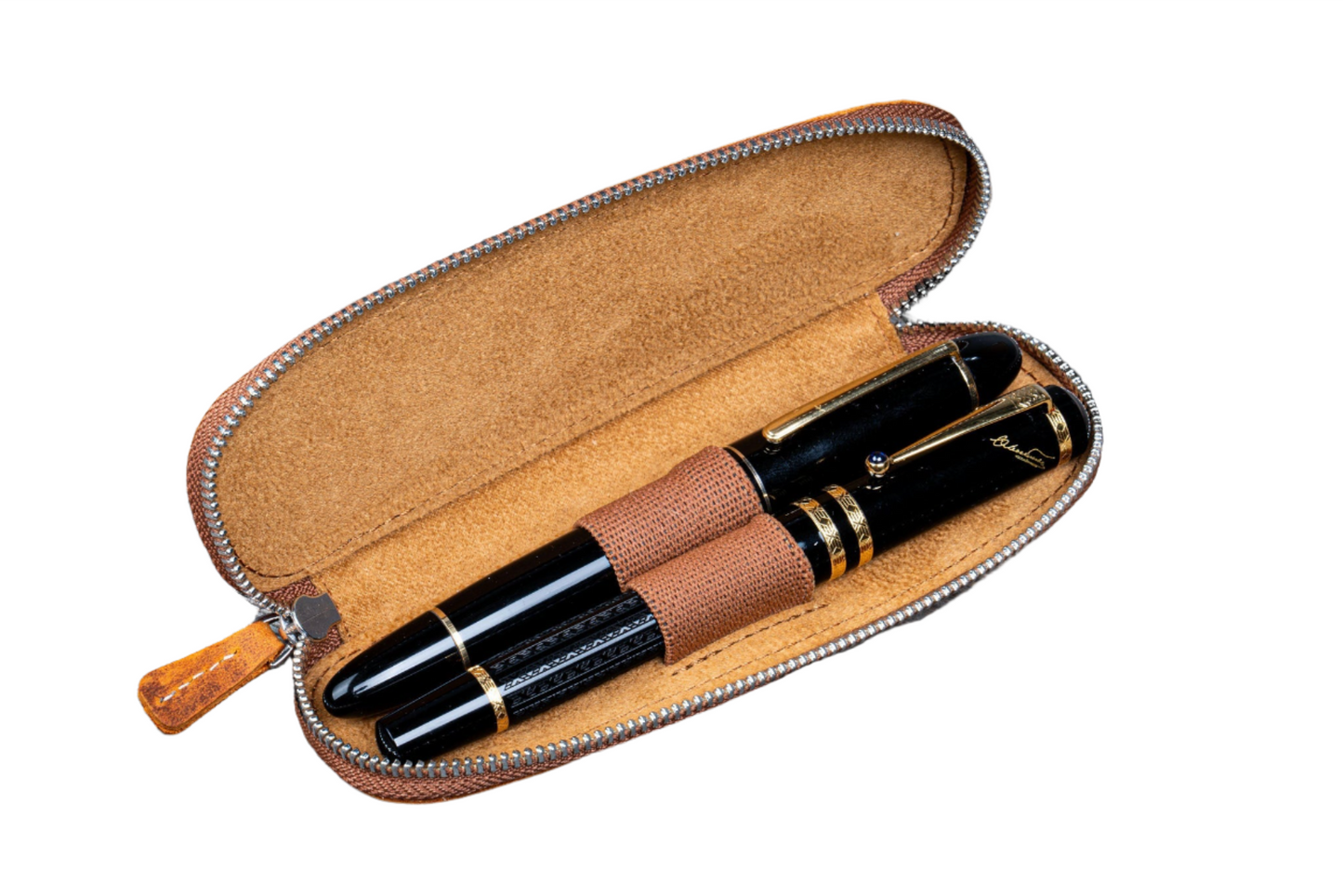 Galen Leather 2 Pen Duo Slim Zippered Pen Case - Crazy Horse Brown