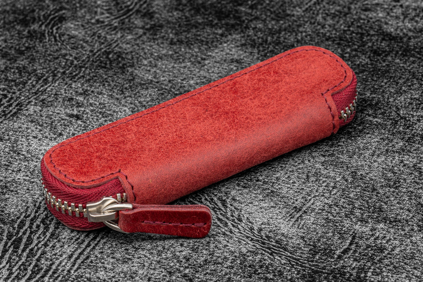 Galen Leather Single Zippered Pen Case for Kaweco Pocket Pen - Carmine Red