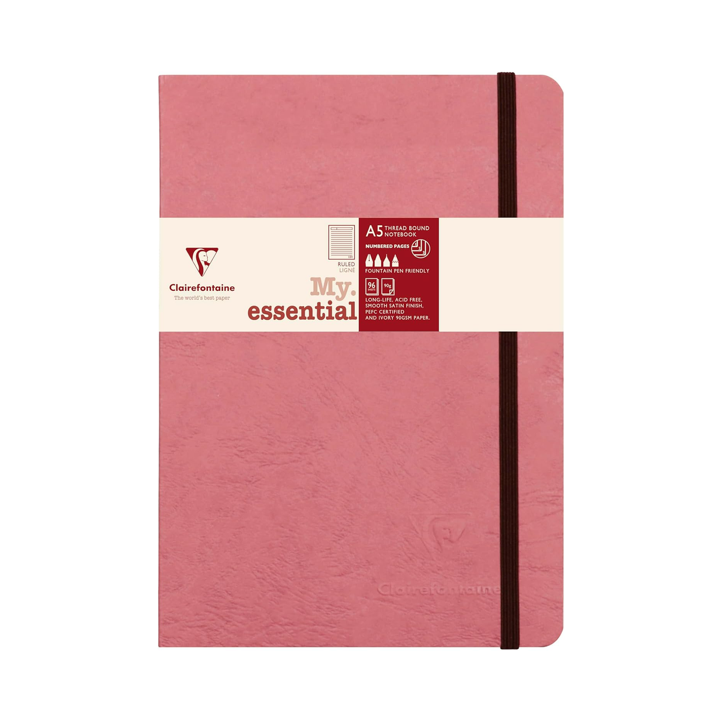 Clairefontaine #79346 My Essential Lined A5 Notebook (6 x 8.25) - Pink