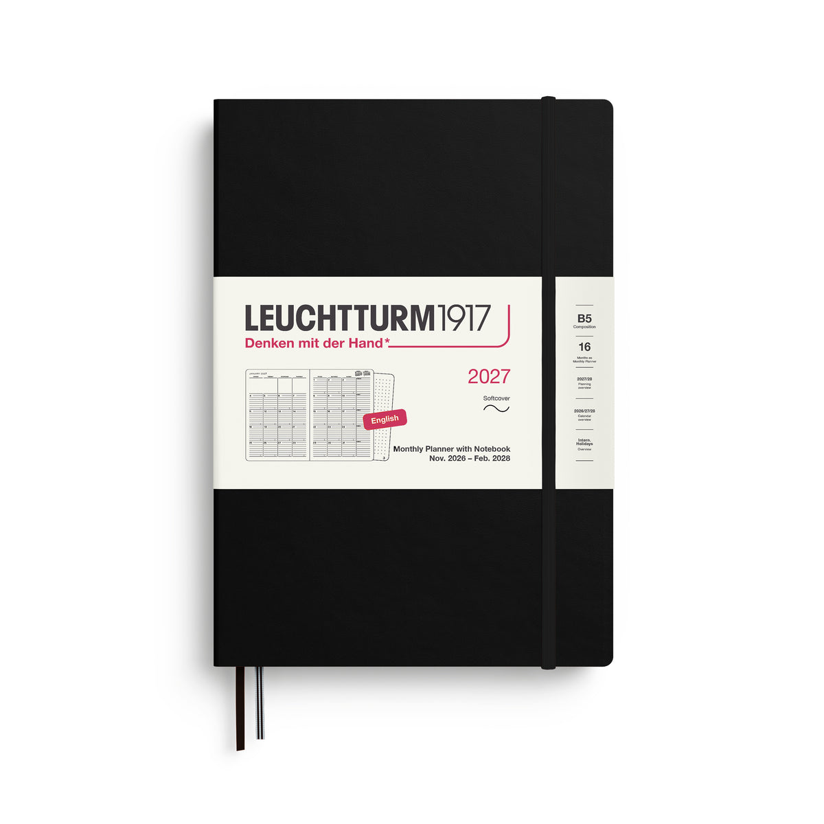 Leuchtturm1917 2027 B5 Composition Softcover 16-Monthly Planner & Notebook - Black