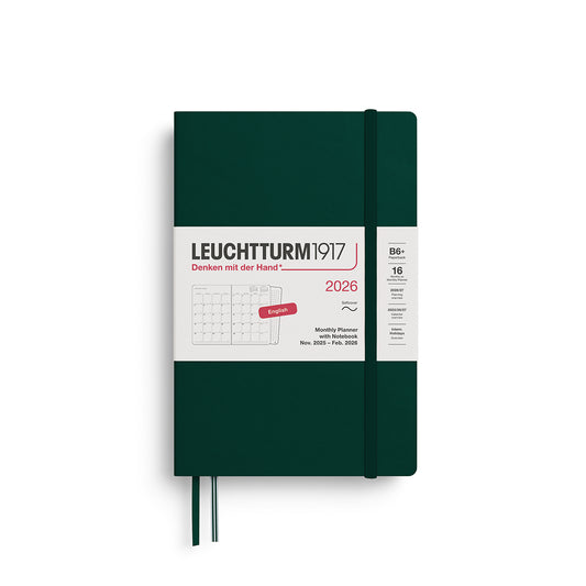 Leuchtturm1917 2026 B6+ Softcover Paperback Monthly Planner and Notebook - Forest Green