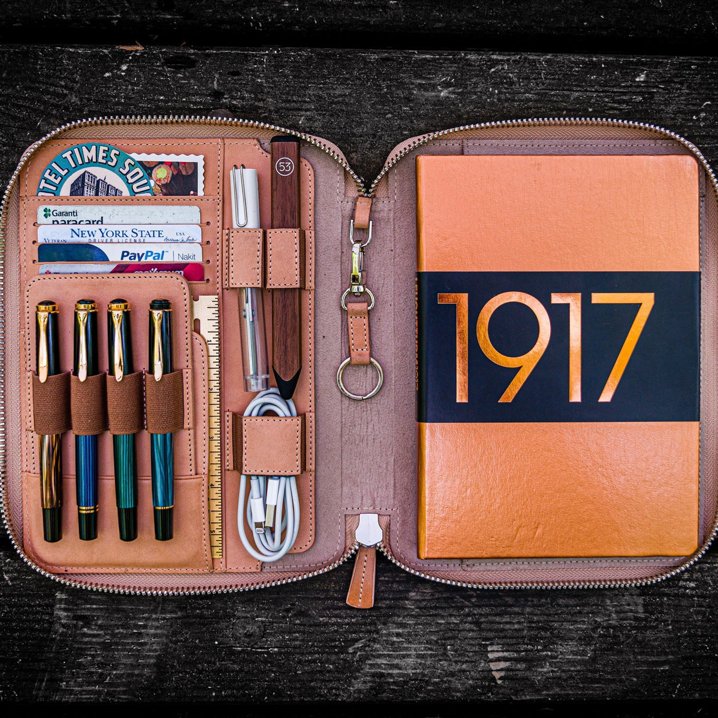 Galen Leather A5 Zippered Notebook Folio - Undyed