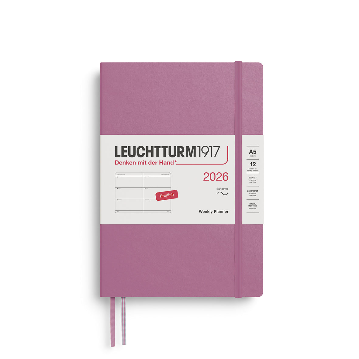 Leuchtturm1917 2026 A5 Medium Softcover Weekly Planner - Dusty Rose