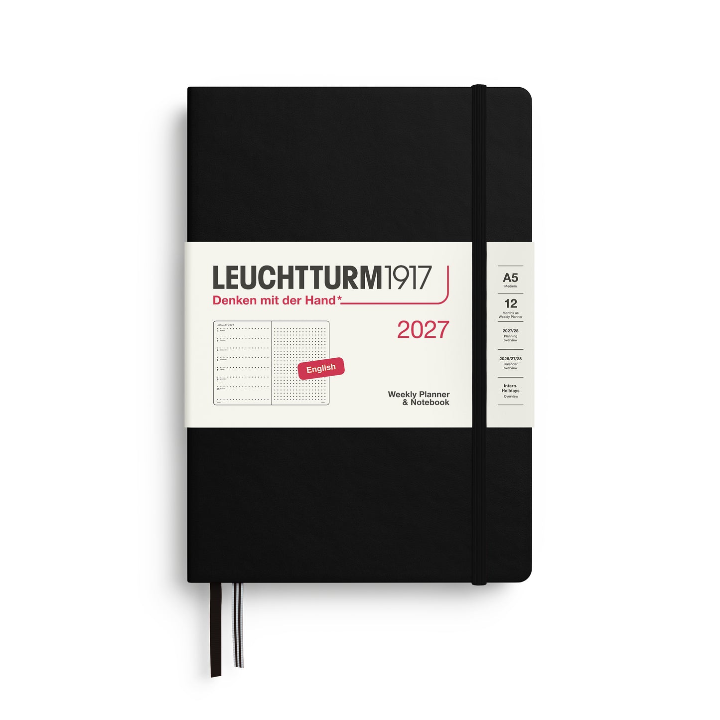 Leuchtturm1917 2027 A5 Medium Hardcover Weekly Planner & Dotted Notebook - Black