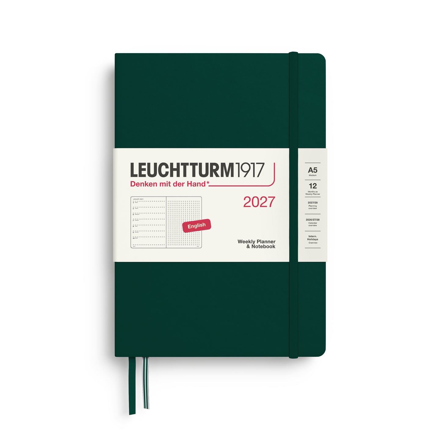 Leuchtturm1917 2027 A5 Medium Hardcover Weekly Planner & Dotted Notebook - Forest Green