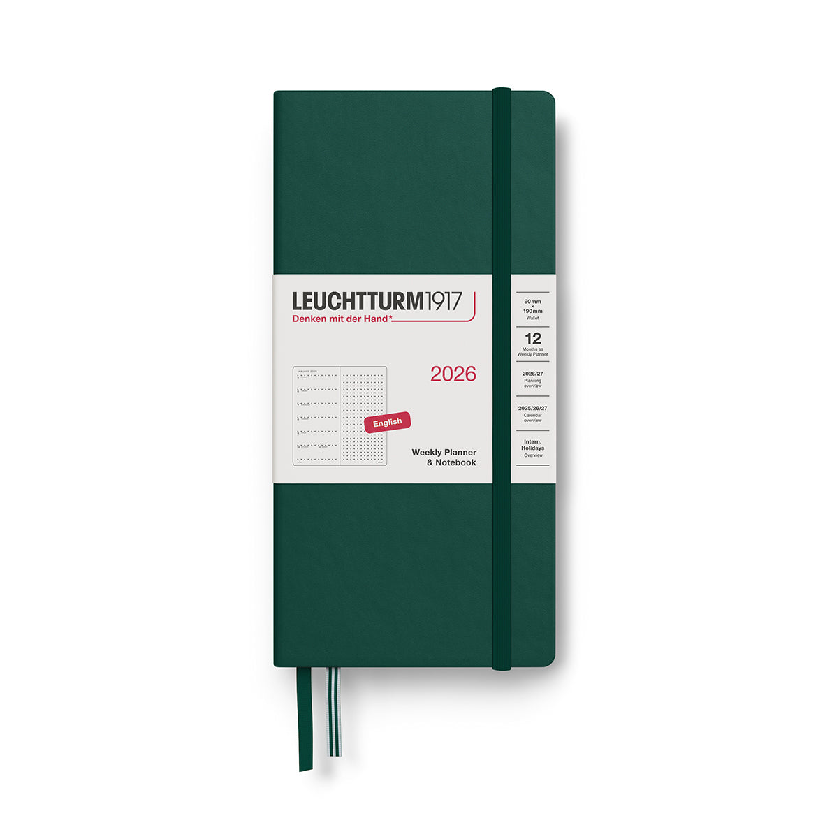 Leuchtturm1917 2026 B6+ x A6 Weekly Planner and Dotted Notebook Wallet - Forest Green