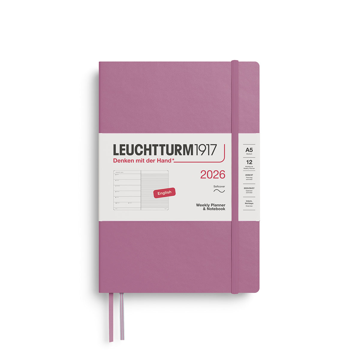 Leuchtturm1917 2026 A5 Medium Softcover Weekly Planner and Notebook - Dusty Rose
