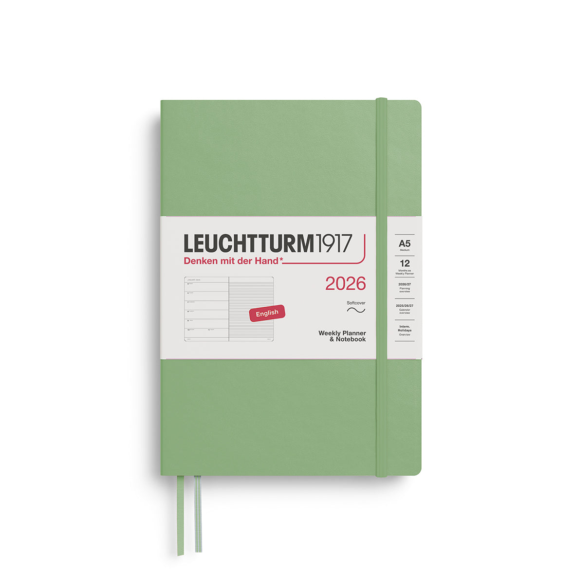 Leuchtturm1917 2026 A5 Medium Softcover Weekly Planner and Notebook - Sage