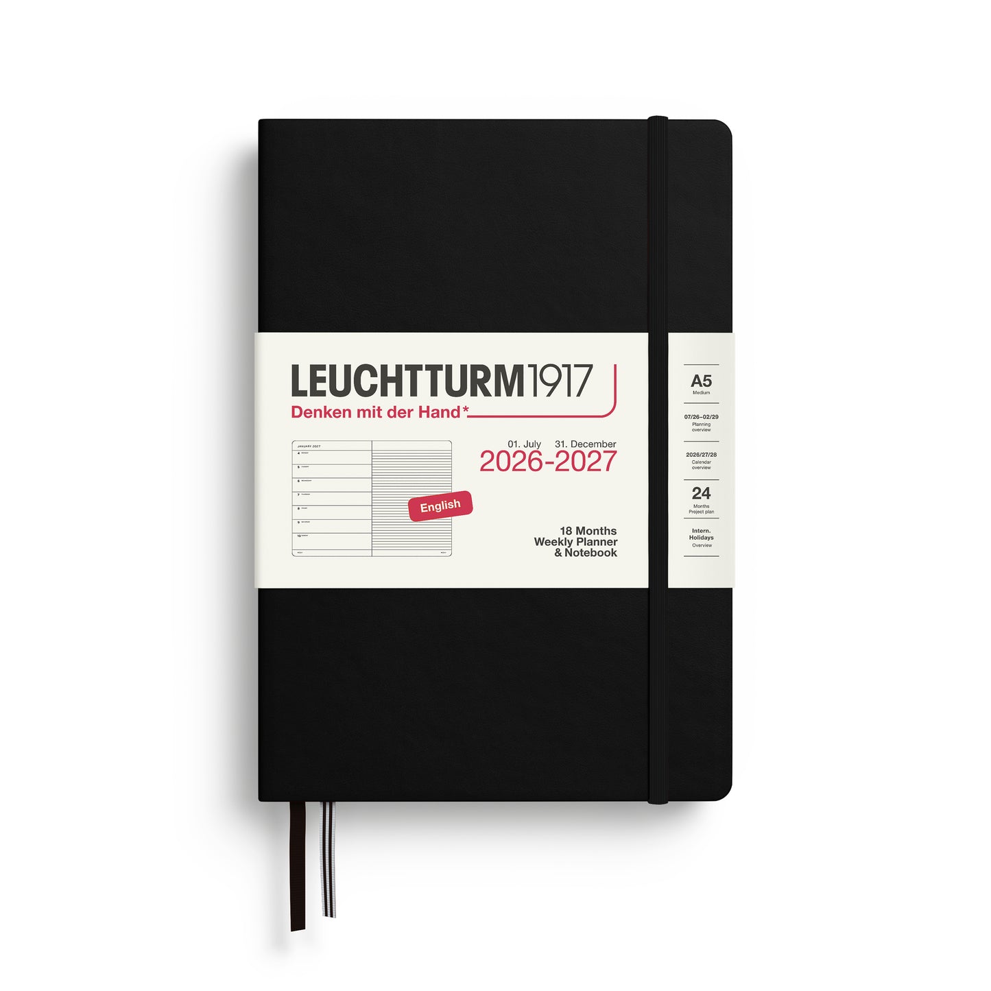 Leuchtturm1917 2027 A5 Medium Hardcover 18-Monthly Planner & Notebook - Black