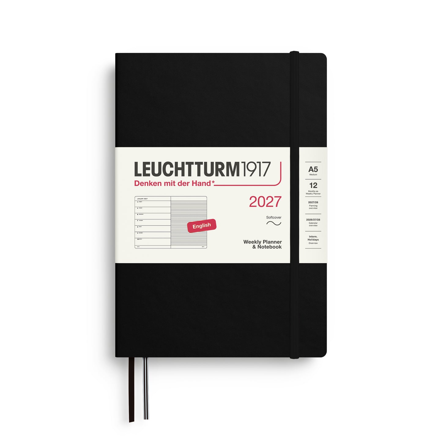 Leuchtturm1917 2027 A5 Medium Softcover Weekly Planner & Notebook - Black