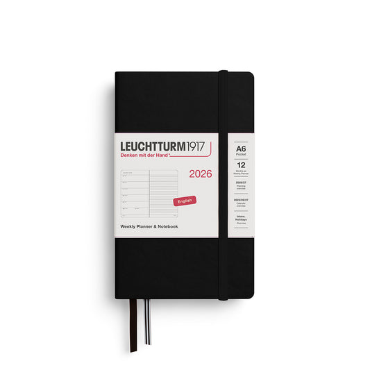 Leuchtturm1917 2026 A6 Pocket Weekly Planner and Notebook - Black