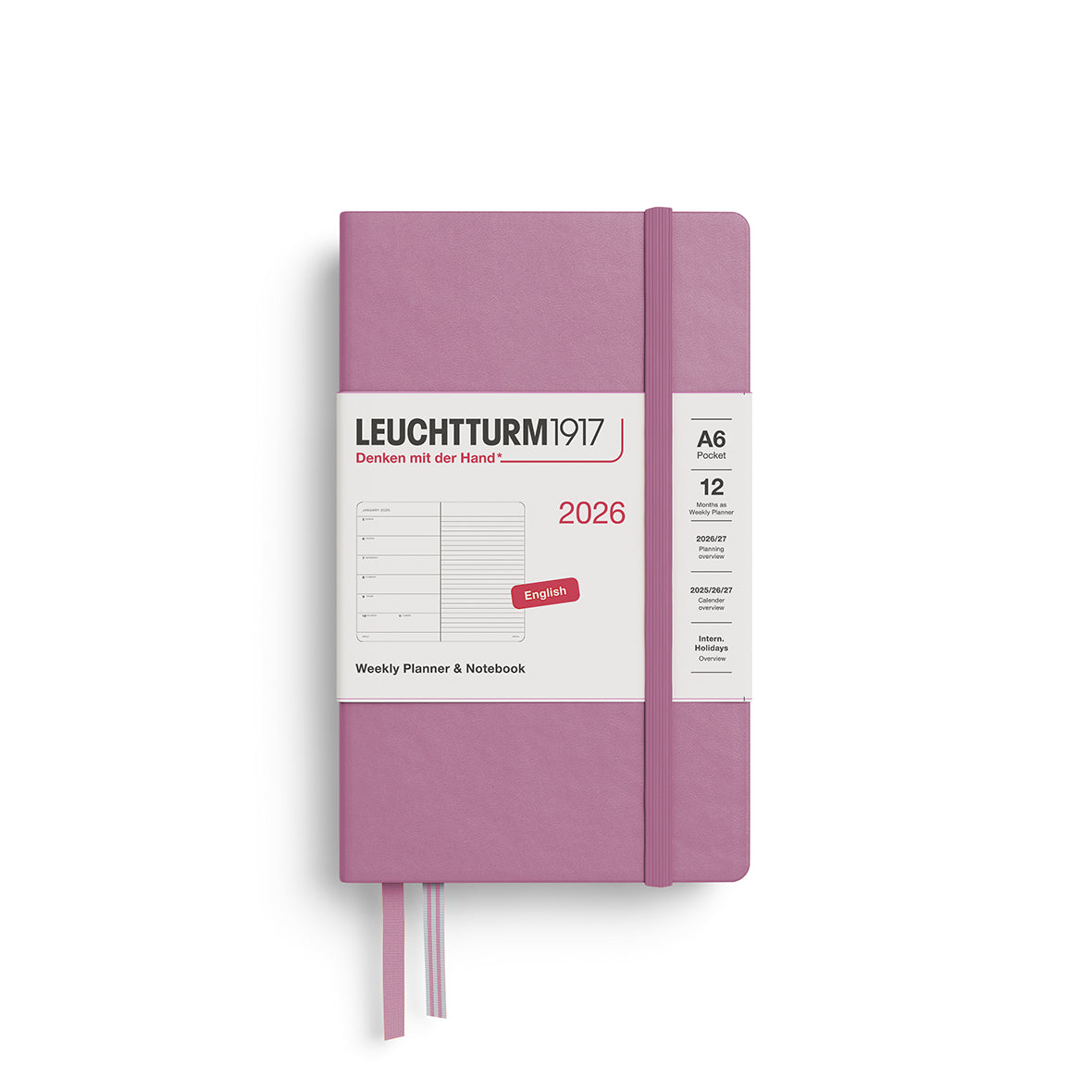 Leuchtturm1917 2026 A6 Pocket Weekly Planner and Notebook - Dusty Rose