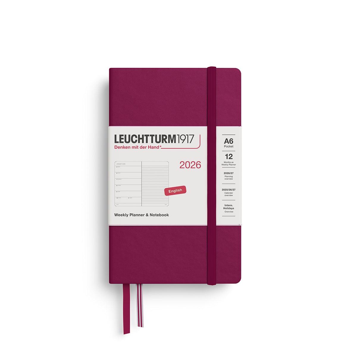 Leuchtturm1917 2026 A6 Pocket Weekly Planner and Notebook - Port Red