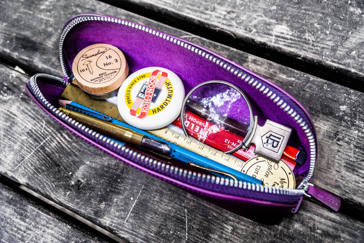Galen Leather XLarge Pencil Case - Purple (Zippered)
