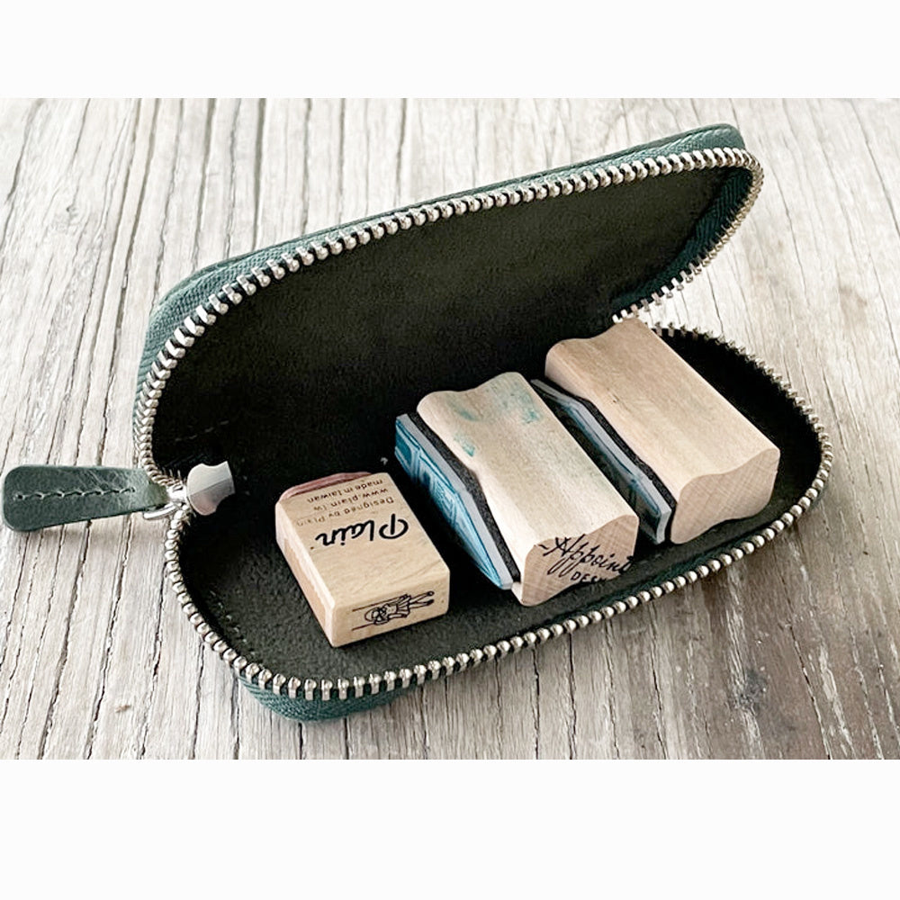 Galen Leather Double Zippered Pen Case for Kaweco Pocket Pen - Crazy Horse Forest Green