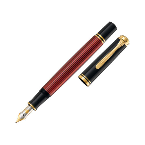 Pelikan Souverän M-400 万年筆 F（細字） Pelikan Souverän M400 Series Fountain Pen - Black/Red