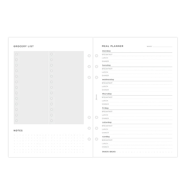 Filofax A5 Minimal 6-Ring Refill - Meal Planner (White)