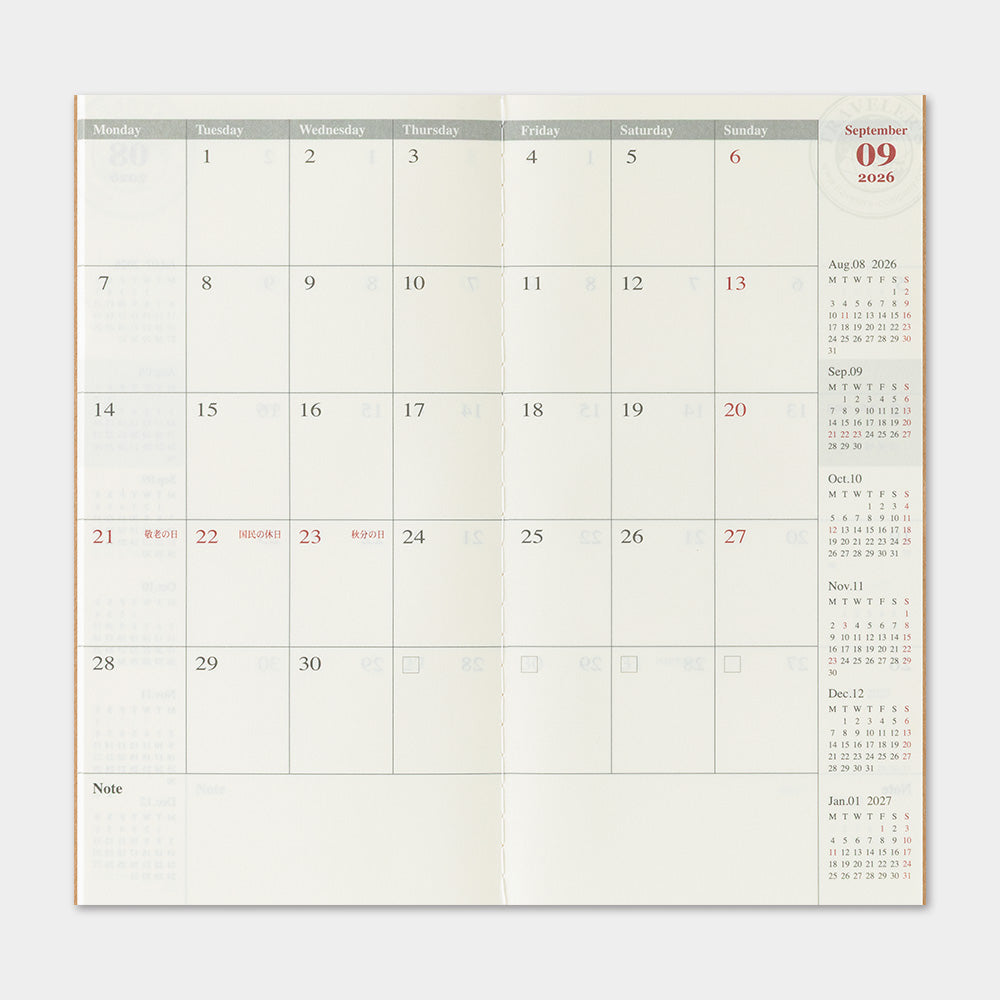 TRAVELER'S 2026 Regular Size Diary Insert - Monthly