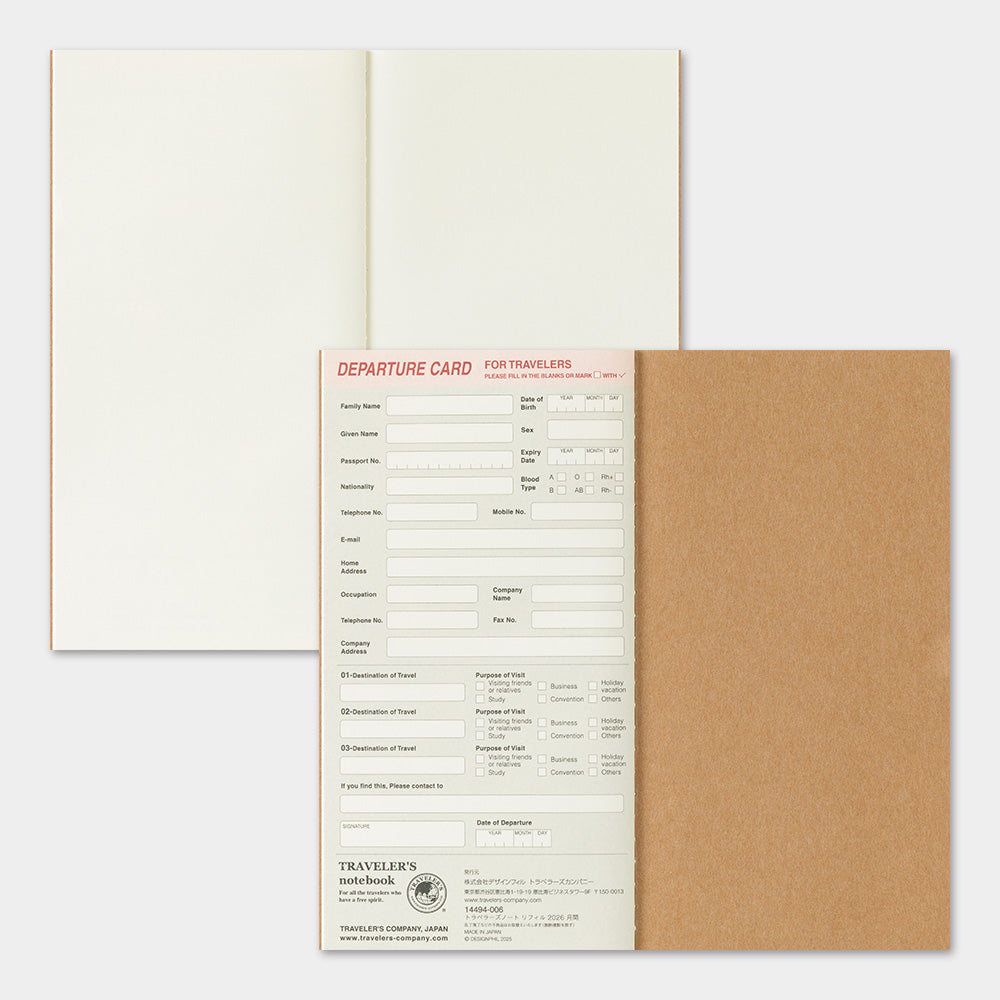 TRAVELER'S 2026 Regular Size Diary Insert - Monthly