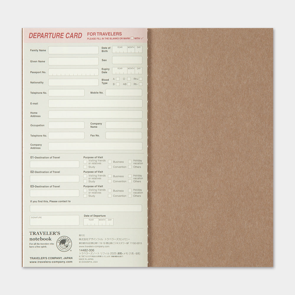 TRAVELER'S 2026 Regular Size Diary Insert - Weekly + Memo