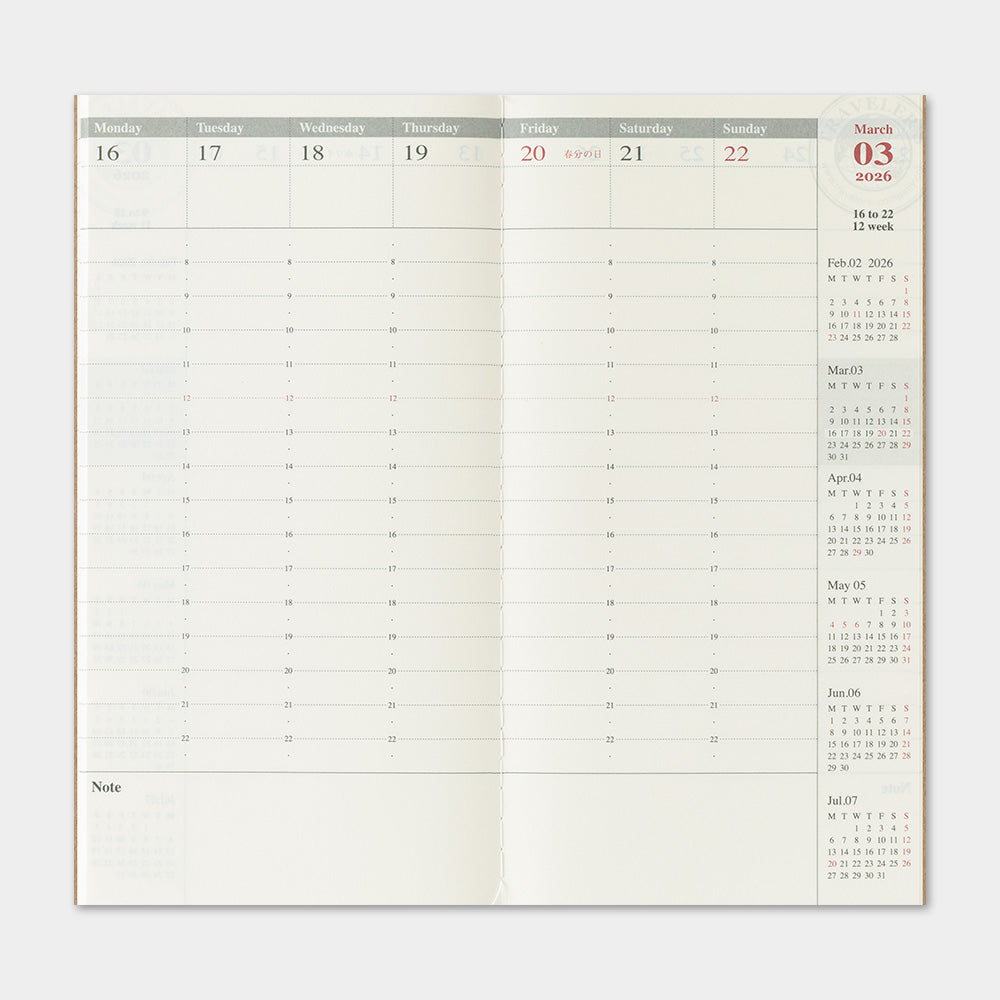 TRAVELER'S 2026 Regular Size Diary Insert - Weekly Vertical